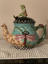 Frog Dragonfly Design Large Teapot House of Hatten Ceramic Brew 58 Oz. Whimsical picture