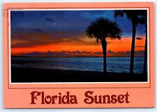 Postcard FL 1987 Florida Sunset Beach Palm Tree Ocean H2 picture