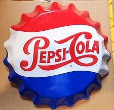 Vintage Pepsi-Cola Metal Bottle Cap Embossed Stout Marketing Sign - 11