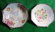 Vintage Trimont Ware Japanese Iridescent Octagon Porcelain Floral Bowl Lot of 2 picture