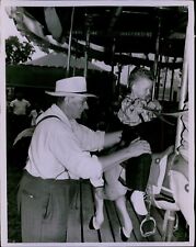 LG875 1949 Original Photo YOUNG BOY RIDING CAROUSEL Horse Cowboy Grandfather picture