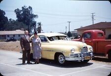 1950s Man Woman Next to Yellow Packard Super Eight Car Red Border 35mm Slide picture