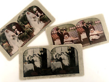 Vtg LOT 3 VICTORIAN Stereoscope View Cards MAID Wedding Kitchen Flirting Naughty picture