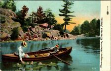 Picturesque~Thousnad Islands, N.Y.~Picking Lily Flowers From Canoe~Postcard~1909 picture