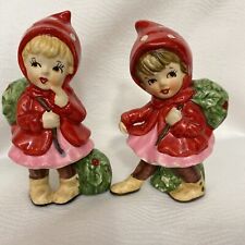 Vintage Lefton 2 PC Christmas HOLLY GIRLS w bags of Holly Fla la la la AWESOME picture