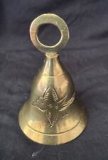 Vintage Solid Brass Bell with Etched Bird / Hummingbird - Made in India 3
