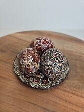 Vintage Ukrainian Hand Painted Carved Easter Egg Pysanky 4 lot Floral picture
