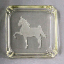 Vintage Etched Clear Glass SADDLEBRED HORSE Ashtray picture