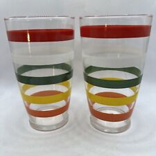 Vintage MCM Glasses With Multicolored Striped 7” tall 4” wide Two(2) Glasses picture