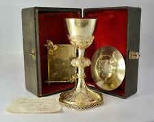 Antique RARE Chalice and Paten Gilt Sterling Silver with Box France Late 19th C picture