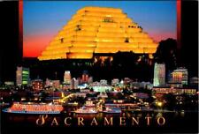Sacramento CA California ZIGGURAT BUILDING~Pyramid RIVERFRONT~Night 4X6 Postcard picture