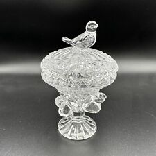 Vintage Hofbauer German Bird Themed Trinket Dish Small Glass Saw Edge Lid 4.5”T picture