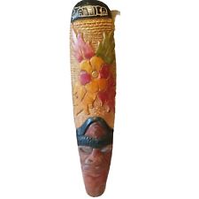 Vtg Jamaican Tiki Wood Hand Carved Art w Face & Flowers-Bar, He/She Cave-Totum picture