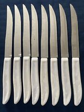 Vintage Quikut Stainless Steak Knives White & Gray Swirl Tenite Handle Set Of 8 picture