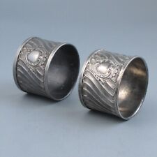Pair of Antique French Napkin Rings, Rococo Pattern, Blank Cartouche picture