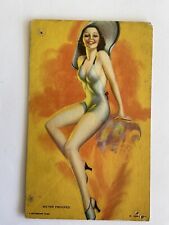 Risque pinup Mutoscope card~artist signed Billy DeVorss~Water proofed~swimsuit picture