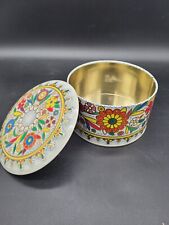 Vintage Embossed Round Tin Floral Container Made In England Designer DAHER 11101 picture