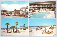 Roadside~Clearwater Beach FL~Red Carpet Resort~4 Views~Beaches~Pool~Vintage PC picture