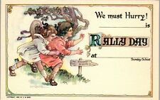 Vintage C.M. Burd S School Rally Day Postcard Girls Running We must Hurry  picture