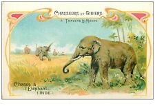 chrome. n° 34199.elephant .india . hunting and game.advertising. 7 x 10.5 cm picture