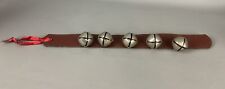 5 Vintage Antique Christmas Sleigh Bells on Leather Strap, Nice Sound picture