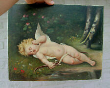 Antique Romantic oil on canvas putti cupido  cherub angel painting signed  picture