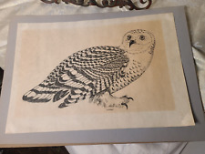 Vintage Pen & Ink drawing Snow Owl signed J W DeAngelo 1960ish. picture