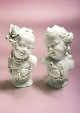 Authentic Detailed Pair of Fine Porcelain Nymphenburg Busts Laughing Boy & Girl picture