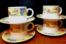 1995 Lot of 4 Coffee Cups and Saucers Sakura Creme Brulee Sue Zipkin Cottagecore picture