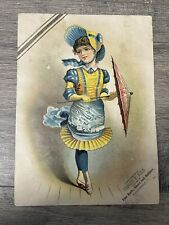 Victorian Advertising George E Kill Boots & Shoes Card Lithograph Woman Umbrella picture