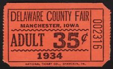 Vintage ticket DELAWARE COUNTY FAIR Manchester Iowa 1934 new old stock n-mint+ picture