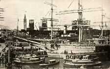 SAN FRANCISCO POSTCARD - WATERFRONT SCENE - MANY BOATS, FERRY BUILDING - PM 1910 picture
