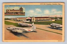 Columbus OH-Ohio, Port Columbus Airport, TWA Airplanes, Vintage c1943 Postcard picture