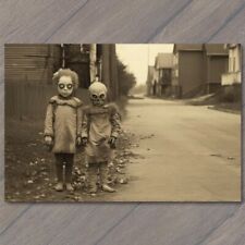 POSTCARD Weird Children Scary Old Fashion Halloween Masks Kids picture