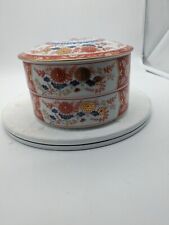 Vintage OMC Japan Imari 2 Piece Floral Stacking Bowls Trinket Dishes Dragon exc picture