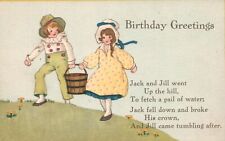 Vintage Postcard Birthday Greetings Jack and Jill Fetching Waters Nursery Rhyme picture