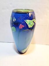 Blue Green Hand Blown Art Glass Vase Large 11.5