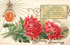 Vintage Postcard Birthday Greetings Natal Day Wishes Red Flower Remembrance Card picture