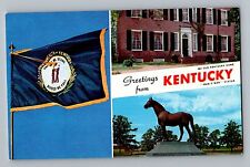 My Old Kentucky Home KY State Flag Man O War Statue Curt Teich Postcard 1958 picture