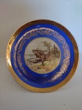 Vintage Hachiya Brothers Elk Plate (10.5”, Blue and Gold, Japan) picture