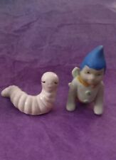 Vintage Ceramic Pixie Figurine & Pink Miniature Ceramic Worm Figurine (2) CUTE picture