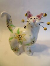 Rare Vintage WhimsiClay Sunflower Cat, + 2 Floral Cat Pins.  Tail Repaired picture