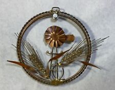 Vintage Copper/Brass Windmill-Wheat Round Wall Decor- 5 1/4” picture