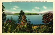 Vintage Postcard- LOWER SARANAC LAKE, EAGLE ISLAND, ADIRONDACK MOUNTAIN, N.Y. picture