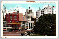Vintage Postcard OH Mansfield Skyline Old Cars c1933 ~6563 picture