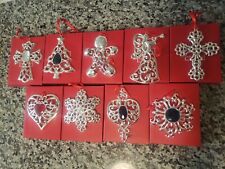 Set Of 9 Bejeweled Silver-Plate Ornaments Snowflake Spire Cross Heart Tree& More picture