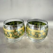 Cera Green Roly Poly Glass Golden Grapes Barware Glassware Glasses Mid Century 2 picture