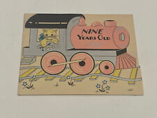 Vintage Nine years old Cat in Pink Train Birthday Card picture