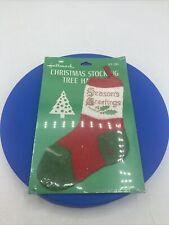Vtg Hallmark Christmas Stocking Tree Hanger Knit Season’s Greetings Red Green  picture
