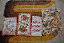 4 Vintage Linen Tea Towels Kitchen Collectible Christmas Floral Embroidered picture